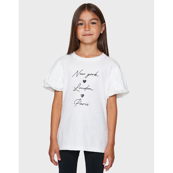 Picture of Girls Balloon Sleeves Cream T-shirt