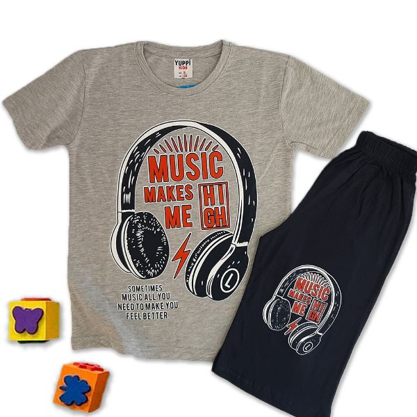 Picture of Boy Music Makes Me Printed Suit Set - 8-12 Years